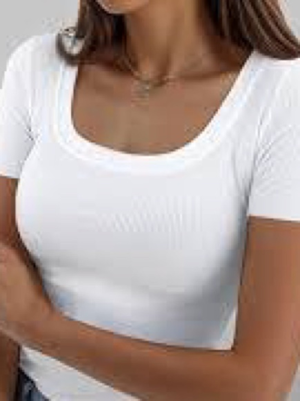 Universal Thread White Ribbed Square Neck Short Sleeve Crop Top - XS